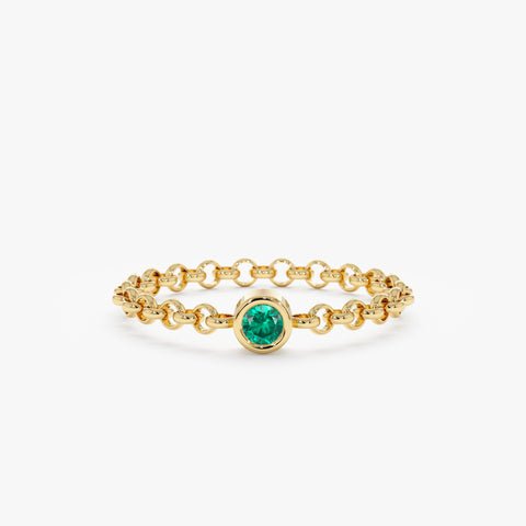 925 Sterling Silver Emerald Chain Ring