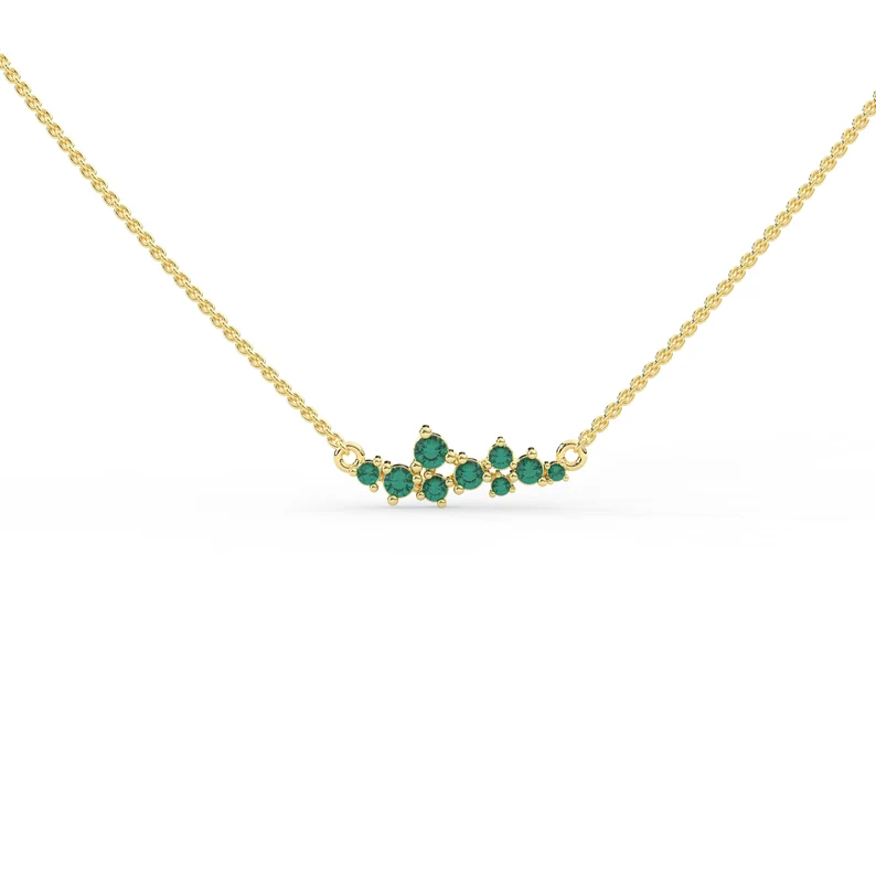 925 Sterling Silver Emerald Cluster Necklace