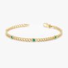 925 Sterling Silver Emerald Cuban Chain Station Bracelet