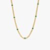 925 Sterling Silver Emerald Cuban Chain Station Necklace