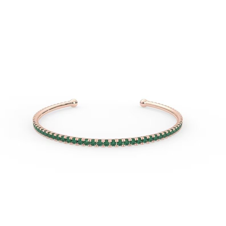925 Sterling Silver Emerald Cuff Bracelet