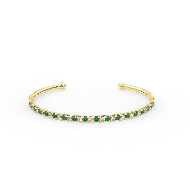 925 Sterling Silver Emerald Cuff Bracelet