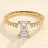 4 Prong 2ct Emerald Cut Diamond Engagement Ring | Multiple Stone on Band