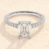 4 Prong 2ct Emerald Cut Diamond Engagement Ring | Multiple Stone on Band - Image 6