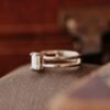 Double band solitaire ring with a refined structured look