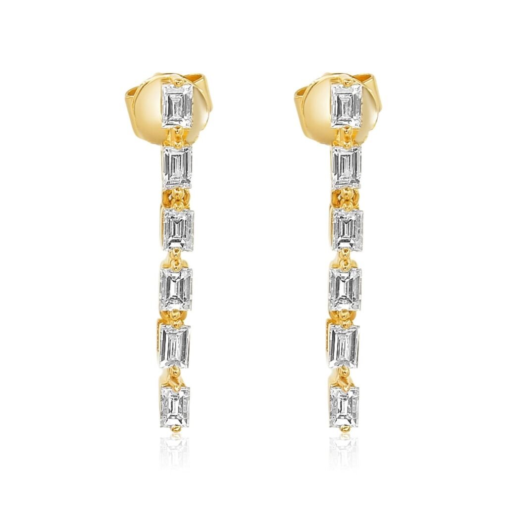 925 Sterling Silver Emerald Cut Diamond Drop Earring