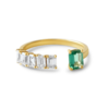 925 Sterling Silver Emerald Cut Diamond Emerald Open Ring