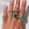 925 Sterling Silver Emerald Cut Diamond Emerald Open Ring - Image 3
