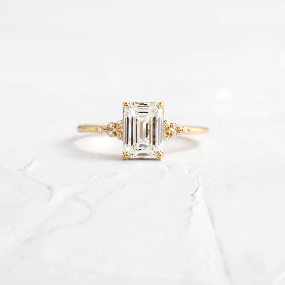 925 Sterling Silver Emerald Cut Diamond Engagement Ring