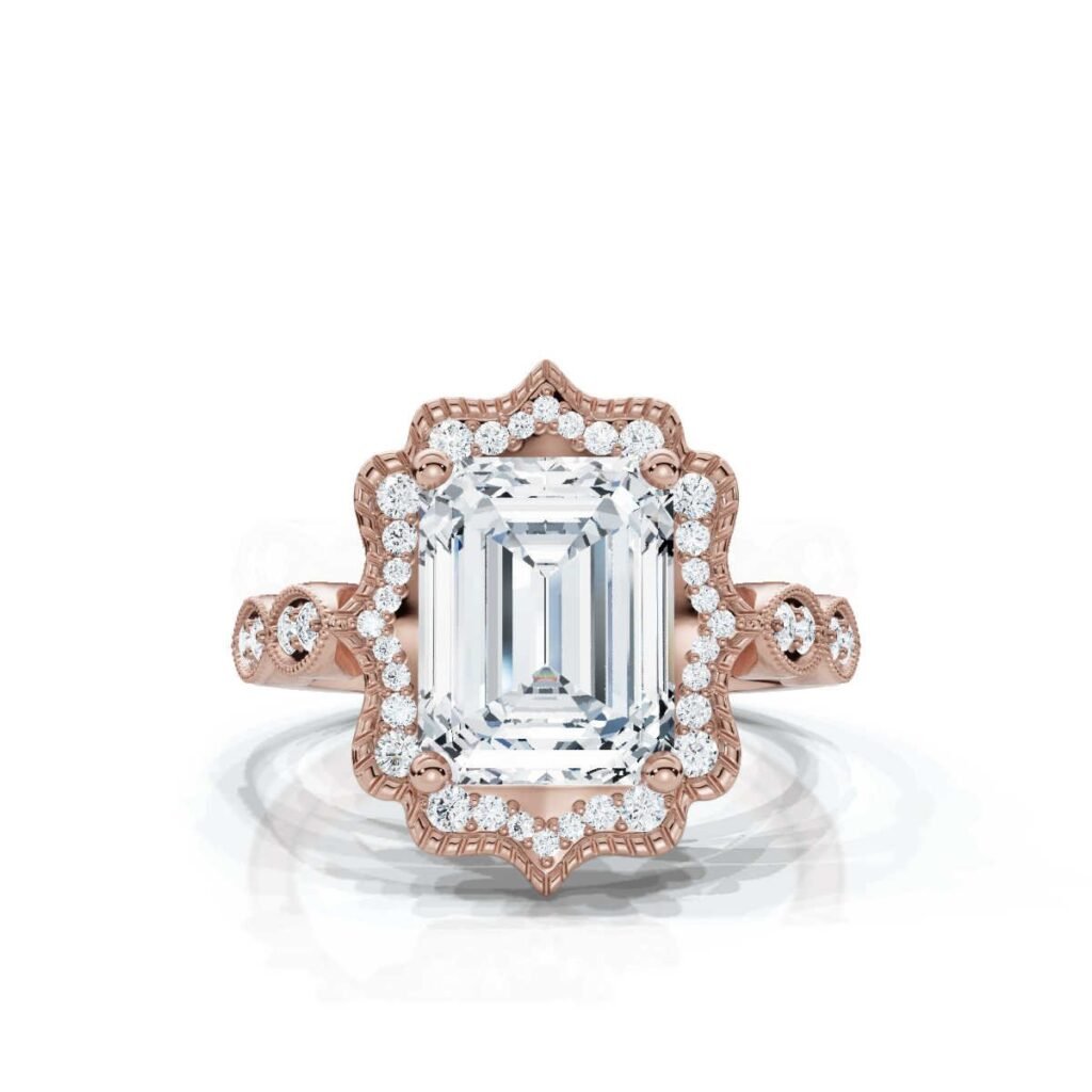 925 Sterling Silver Emerald Cut Diamond Engagement Ring