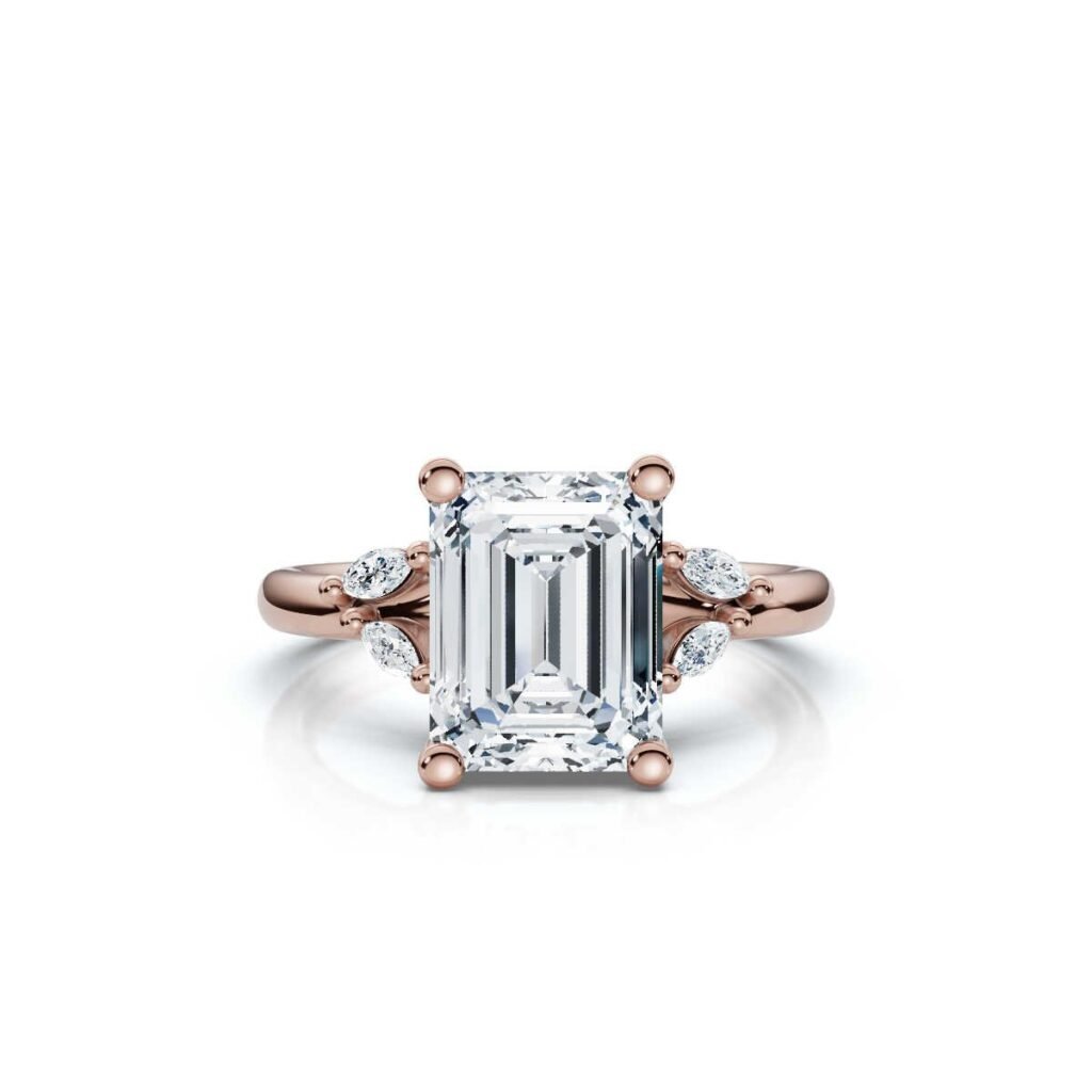 925 Sterling Silver Emerald Cut Diamond Engagement Ring