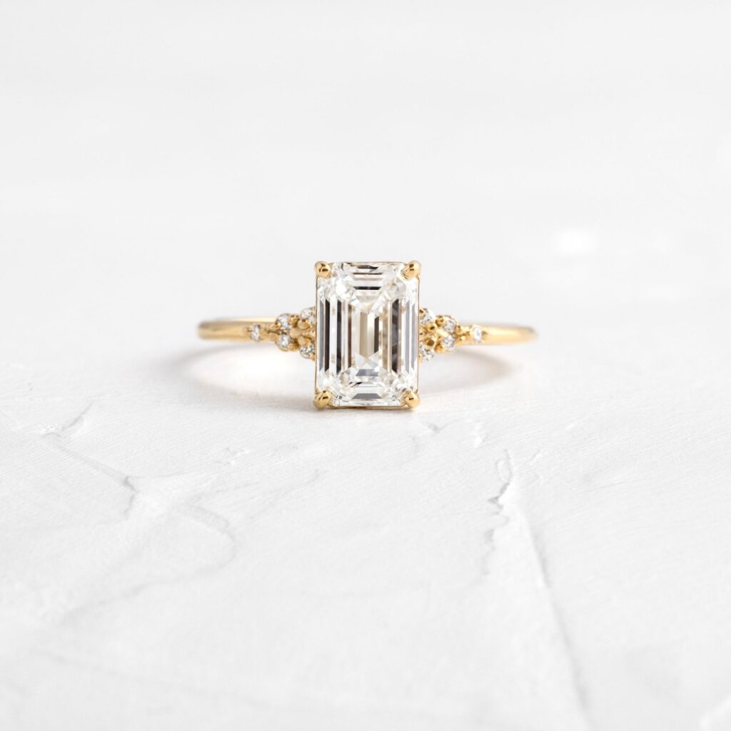 925 Sterling Silver Emerald Cut Engagement Ring