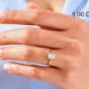 Emerald-cut engagement ring in 925 sterling silver with pave accents