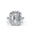 925 Sterling Silver Emerald Cut Halo Diamond Engagement Ring