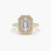 925 Sterling Silver emerald cut engagement ring with illusion halo detail
