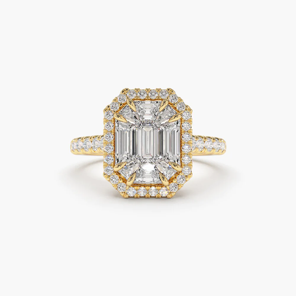 925 Sterling Silver Emerald Cut Illusion Halo Setting Engagement Ring
