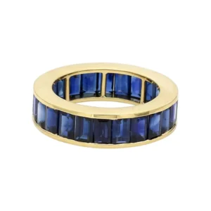 925 Sterling Silver Emerald-Cut Sapphire Eternity Band Ring