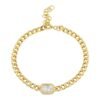925 Sterling Silver Emerald Cut White Topaz Cuban Link Bracelet