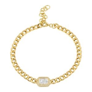 925 Sterling Silver Emerald Cut White Topaz Cuban Link Bracelet