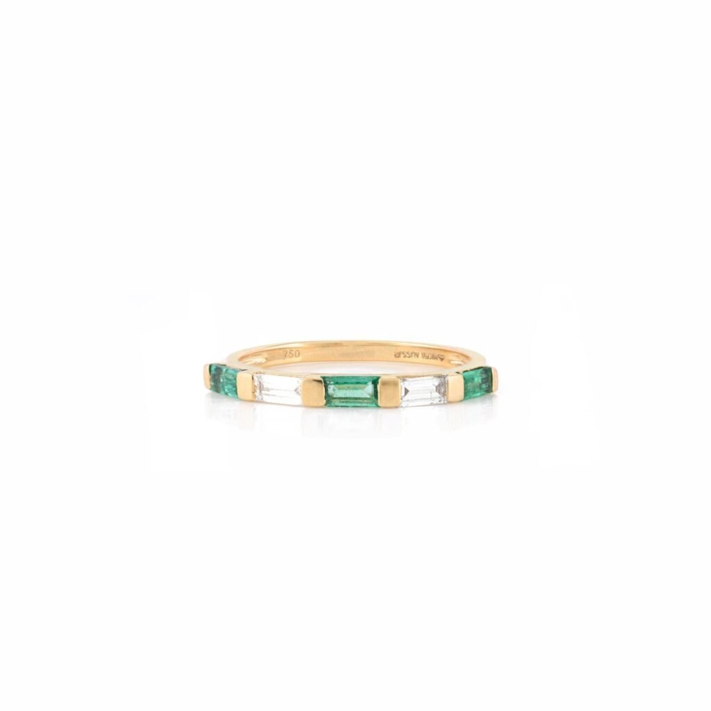 925 Sterling Silver Emerald Diamond Band Ring