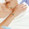 925 Sterling Silver Emerald & Diamond Curb Chain Bracelet - Image 2