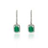 Sterling silver dangle earrings with emerald-cut green stones and diamond accents