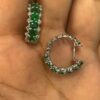 925 Sterling Silver Emerald Diamond Designer Hoop Earrings - Image 4