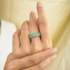 925 Sterling Silver Emerald Diamond Eternity Band - Image 2