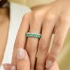 925 Sterling Silver Emerald Diamond Eternity Band - Image 3