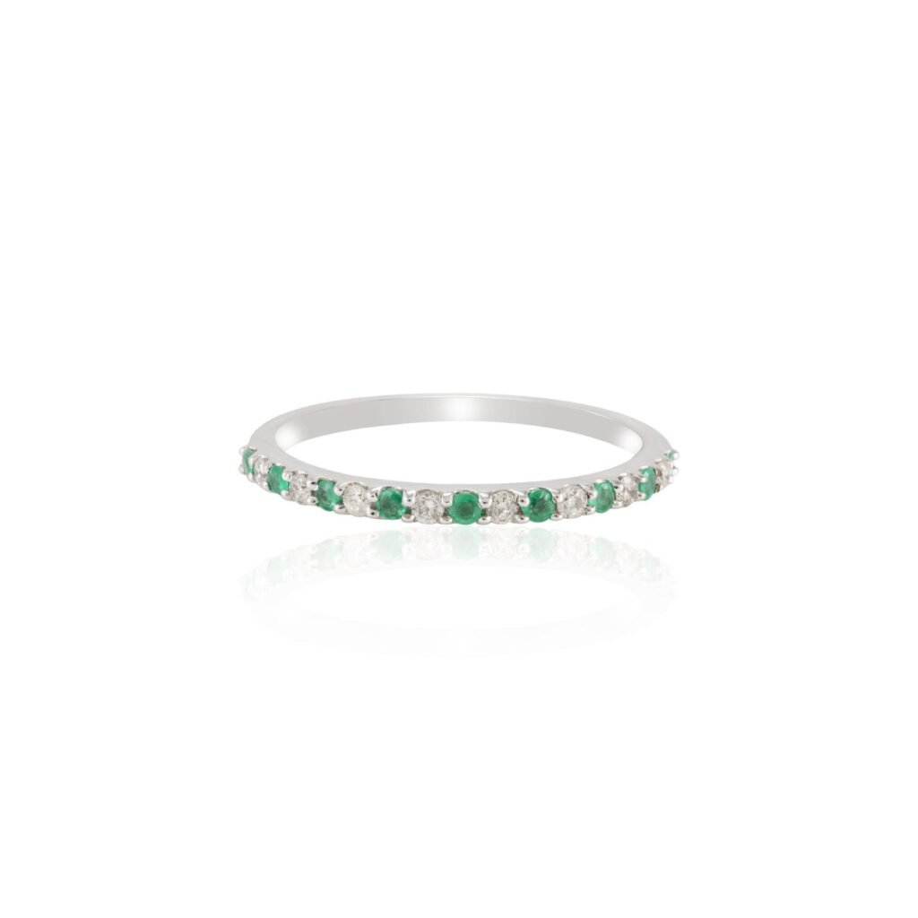 925 Sterling Silver Emerald Diamond Eternity Band