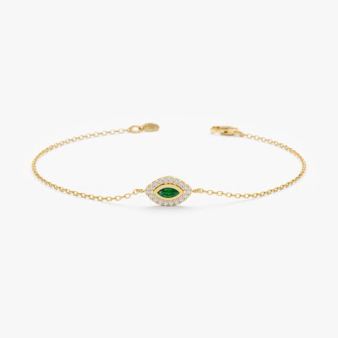 925 Sterling Silver Emerald Diamond Eye Bracelet