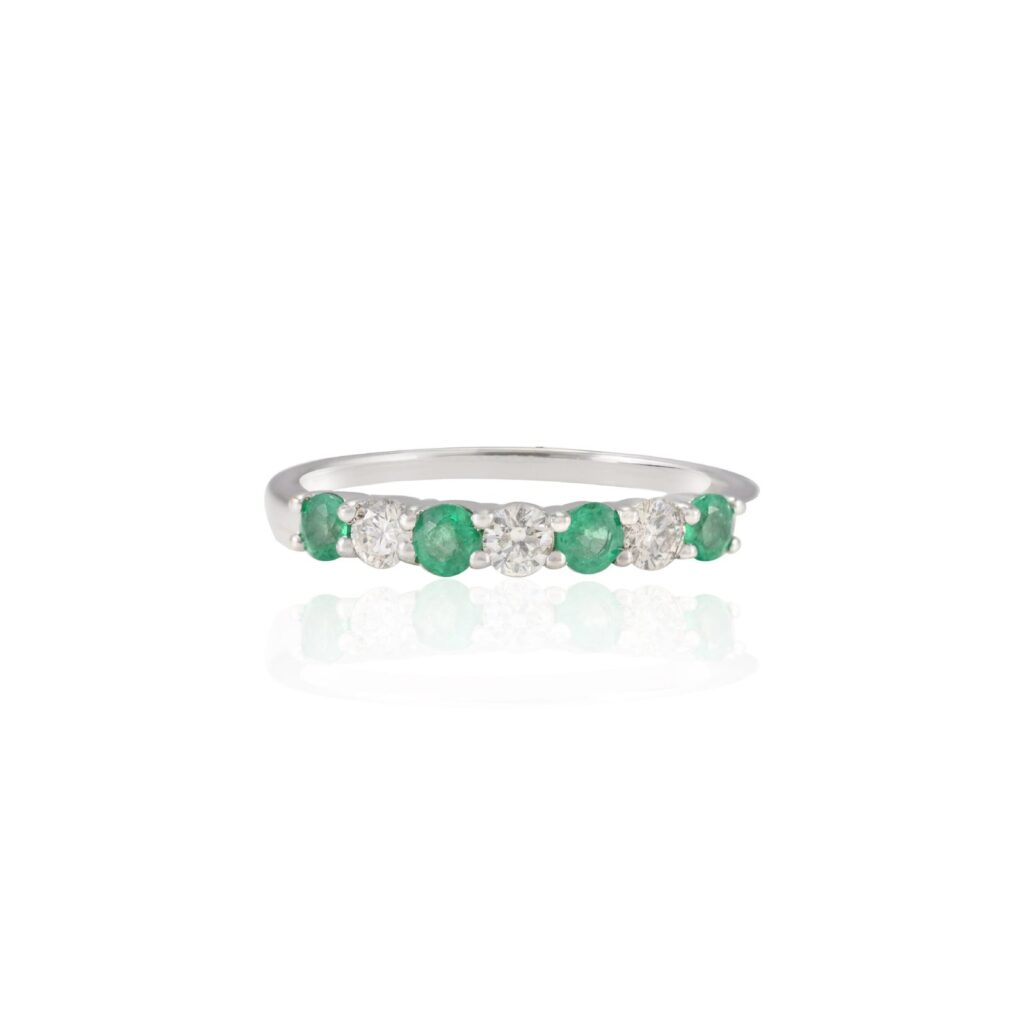 925 Sterling Silver Emerald Diamond Half Eternity Band