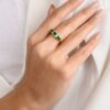 925 Sterling Silver Emerald Diamond Halo Trinity Ring - Image 2
