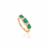 925 Sterling Silver Emerald Diamond Halo Trinity Ring - Image 3