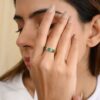 925 Sterling Silver Emerald Diamond Halo Trinity Ring - Image 4