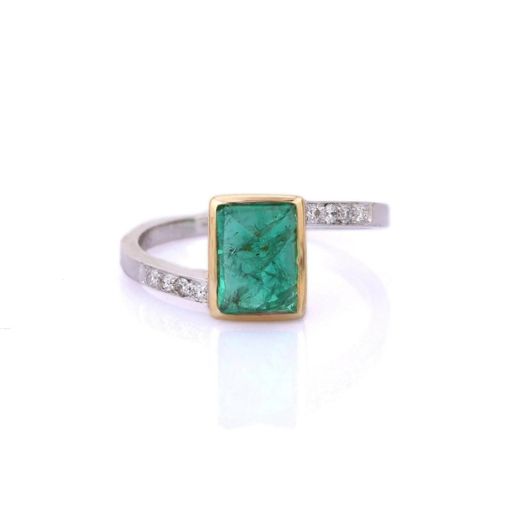 925 Sterling Silver Emerald Diamond Ring