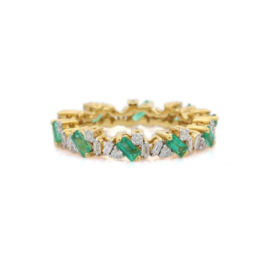 925 Sterling Silver Emerald Diamond Ring