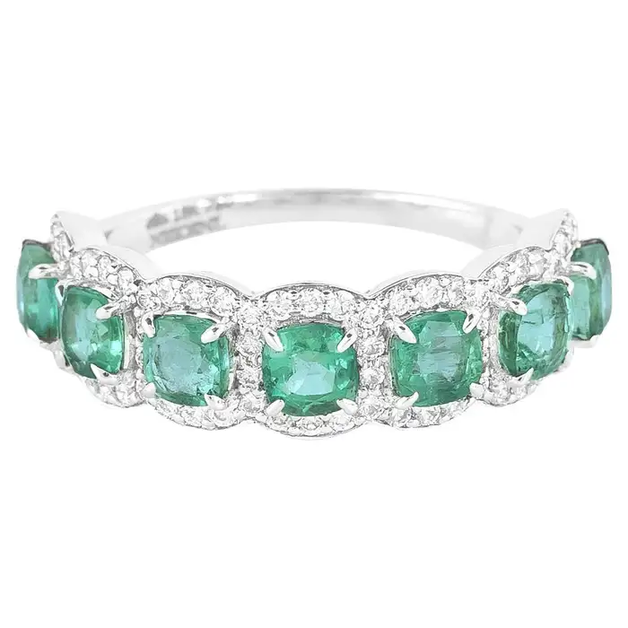 925 Sterling Silver Emerald & Diamond Ring