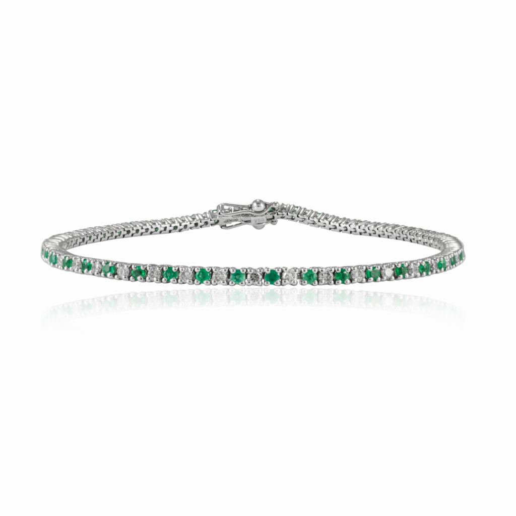 925 Sterling Silver Emerald Diamond Sleek Bracelet