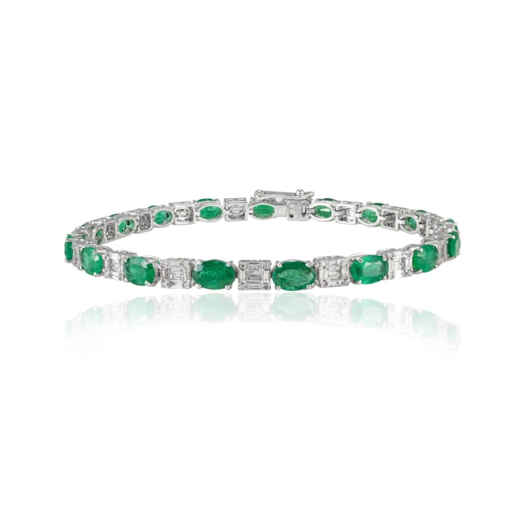 925 Sterling Silver Emerald & Diamond Tennis Bracelet