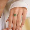 925 Sterling Silver Emerald & Diamond Three-Stone Engagement Ring - Image 2