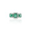 925 Sterling Silver Emerald Diamond Three Stone Ring