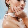 925 Sterling Silver Emerald & Diamond Three Stone Ring - Image 2
