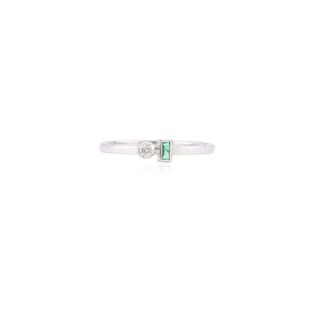 925 Sterling Silver Emerald Diamond Toi Et Moi Ring