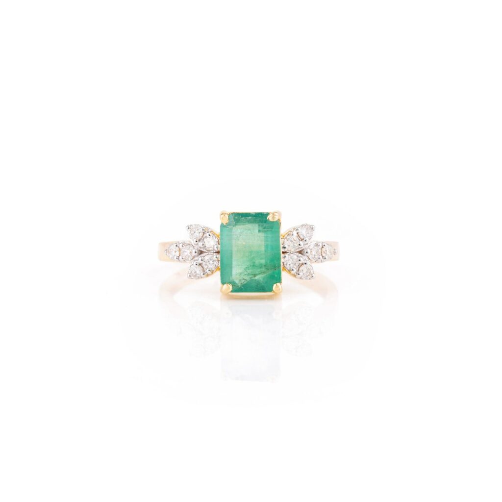 925 Sterling Silver Emerald Diamond Wedding Ring