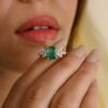 Sterling silver ring with a pave-set emerald-inspired stone and diamonds