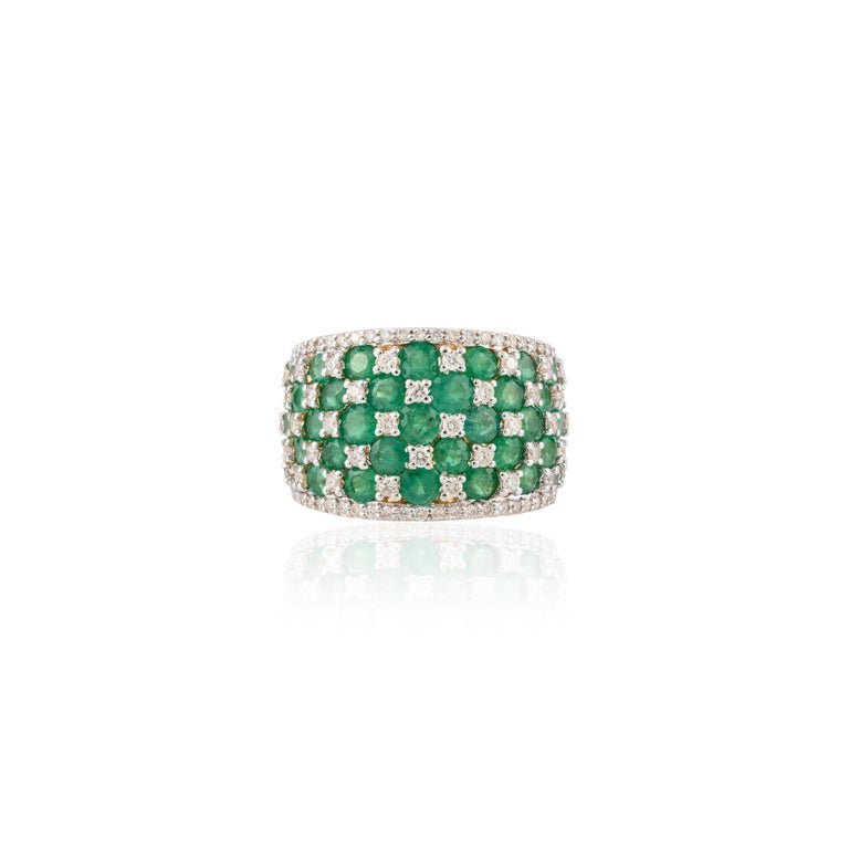 925 Sterling Silver Emerald Diamond Wide Band