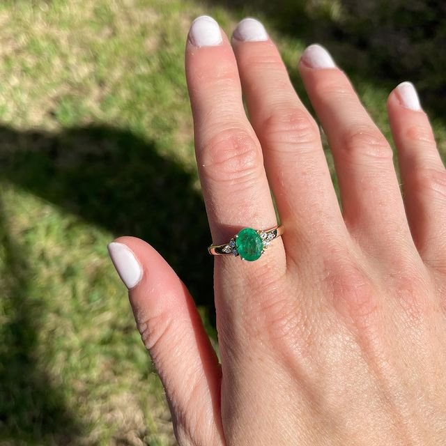 925 Sterling Silver Emerald Engagement Ring