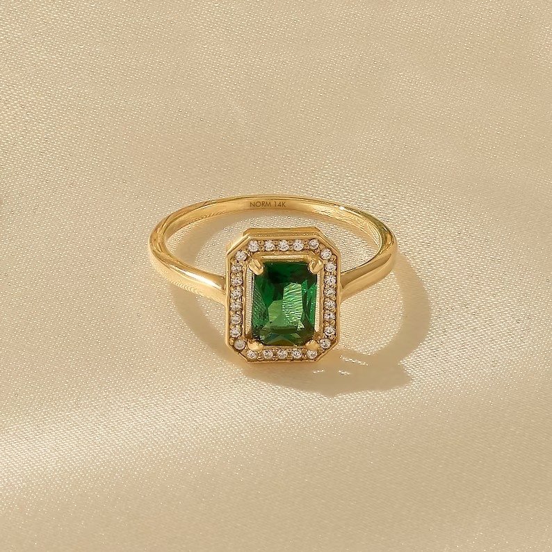 925 Sterling Silver Emerald Engagement Ring