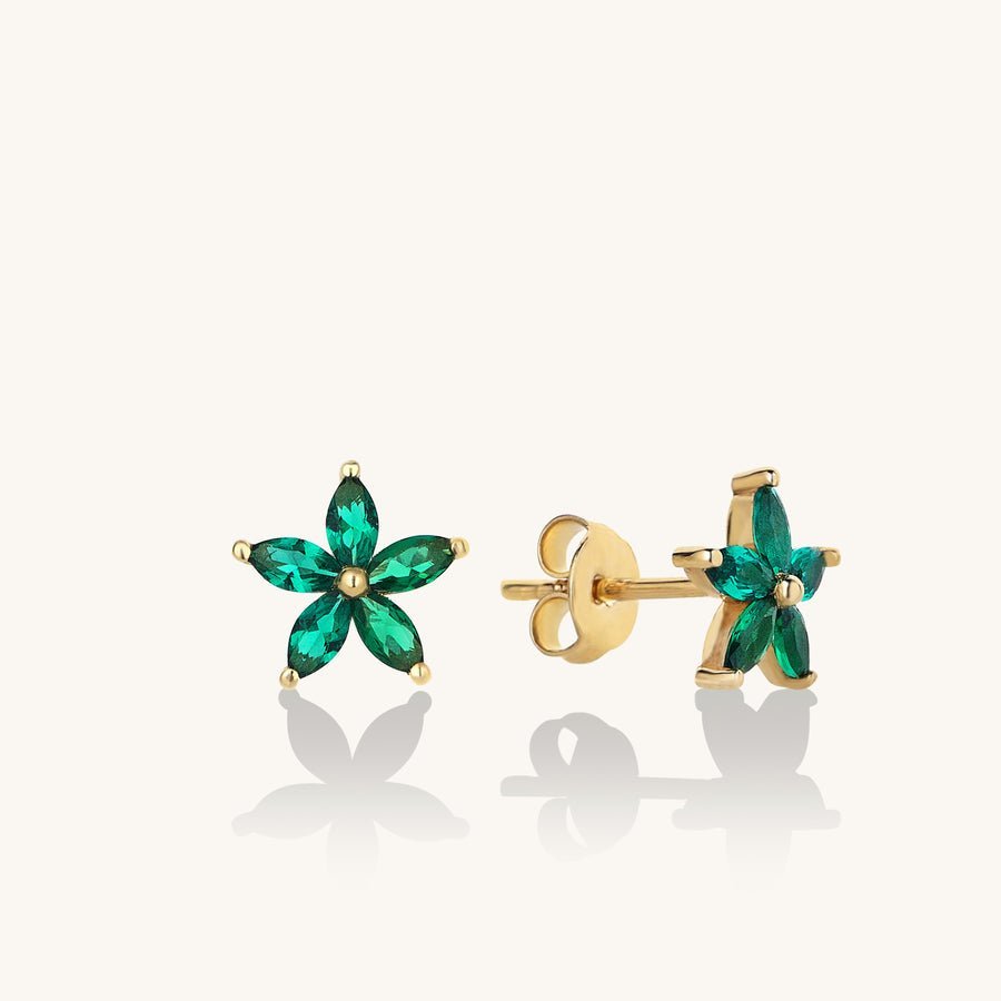 925 Sterling Silver Emerald Flower Earring